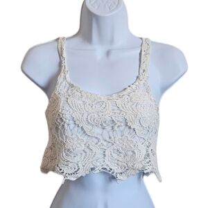 Charlotte Russe White Macrame Crop Top Tank size XS
